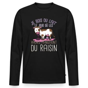 Wein Fan Trinker Weinliebhaber Weintraube Kuh - Männer Premium Bio Langarmshirt - Schwarz - Vorne - Nico (187cm)