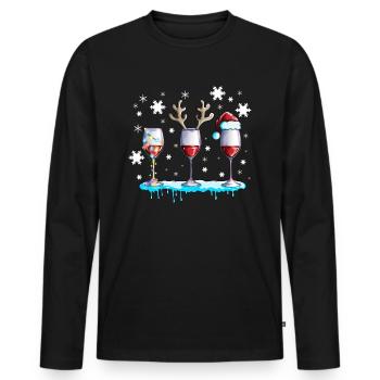 Red Wine Wine Glass with Antlers and Snow Christmas - Men's Premium Organic Long Sleeve Shirt - black - Front - Nico (187cm)