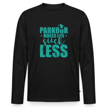 Le parkour rend la vie moins nue L’entraînement sportif - T-shirt manches longues Premium bio Homme - noir - Devant - Nico (187cm)