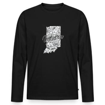 Indiana Flowers in Map USA America - Men's Premium Organic Long Sleeve Shirt - black - Front - Nico (187cm)
