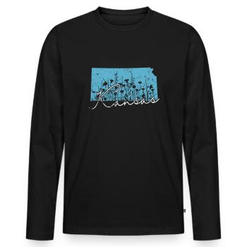 Kansas États-Unis Amérique État - T-shirt manches longues Premium bio Homme - noir - Devant - Nico (187cm)