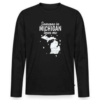 Michigan Someone in Michigan loves Me USA - Men's Premium Organic Long Sleeve Shirt - black - Front - Nico (187cm)