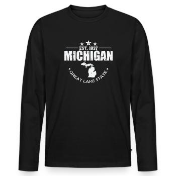 Michigan Est. 1837 Great Lake State USA - Men's Premium Organic Long Sleeve Shirt - black - Front - Nico (187cm)