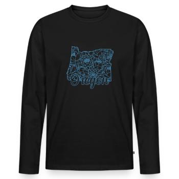 Oregon floral pattern in map outline USA - Men's Premium Organic Long Sleeve Shirt - black - Front - Nico (187cm)