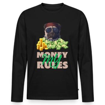 Bulldog My Money My Rules – Mein Geld Meine Regeln - T-shirt manches longues Premium bio Homme - noir - Devant - Nico (187cm)