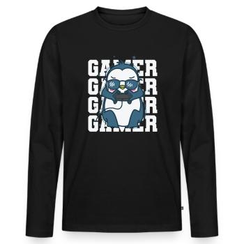 Pingouin en tant que joueur avec contrôleur Antarctica - T-shirt manches longues Premium bio Homme - noir - Devant - Nico (187cm)