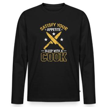 Satisfy your Appetite Sleep with a Cook - Männer Premium Bio Langarmshirt - Schwarz - Vorne - Nico (187cm)