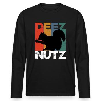 Deez Nutz Nutcracker Squirrel Dees Nuts Chipmunk - Männer Premium Bio Langarmshirt - Schwarz - Vorne - Nico (187cm)