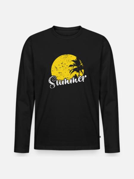 Summer Palmen Baum Urlaub Strand - Männer Premium Bio Langarmshirt - Schwarz