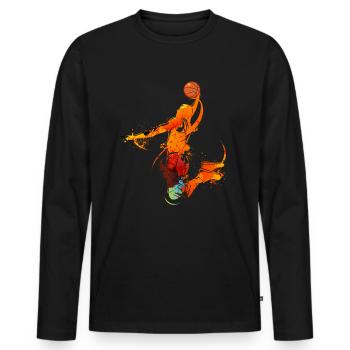 Basketball Spieler Dunking Jump Feuer Flamme Retro - Männer Premium Bio Langarmshirt - Schwarz - Vorne - Nico (187cm)