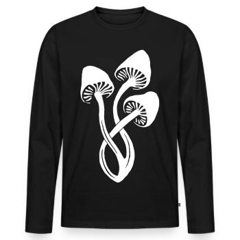 White mushroom trio - Men's Premium Organic Long Sleeve Shirt - black - Front - Nico (187cm)