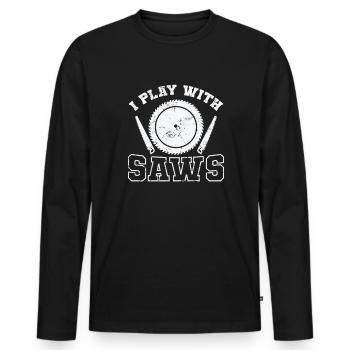 I Play with Saws Forest Worker - Men's Premium Organic Long Sleeve Shirt - black - Front - Nico (187cm)