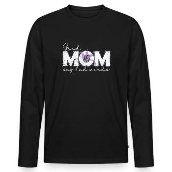 Bonne maman dit de mauvais mots Maman Fête des mères - T-shirt manches longues Premium bio Homme - noir - Devant - Nico (187cm)