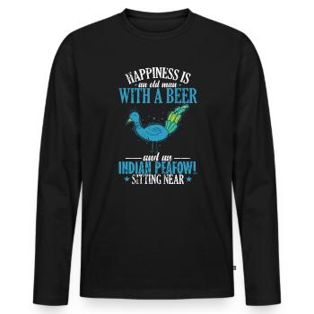 old Man with a Beer Peafowl sitting near - Men's Premium Organic Long Sleeve Shirt - black - Front - Nico (187cm)