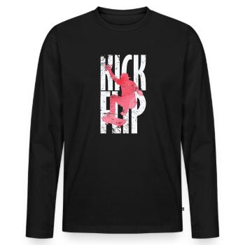 Kickflip Skateboard - Men's Premium Organic Long Sleeve Shirt - black - Front - Nico (187cm)