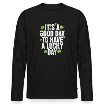 It's a good Day to have a Lucky Day - Männer Premium Bio Langarmshirt - Schwarz - Vorne - Nico (187cm)