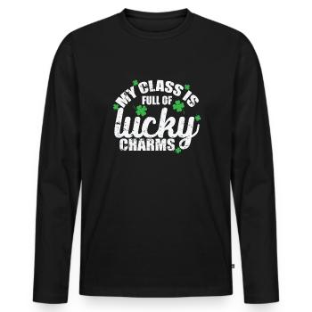 My Class is Full of Lucky Charms St. Patrick's Day - Men's Premium Organic Long Sleeve Shirt - black - Front - Nico (187cm)