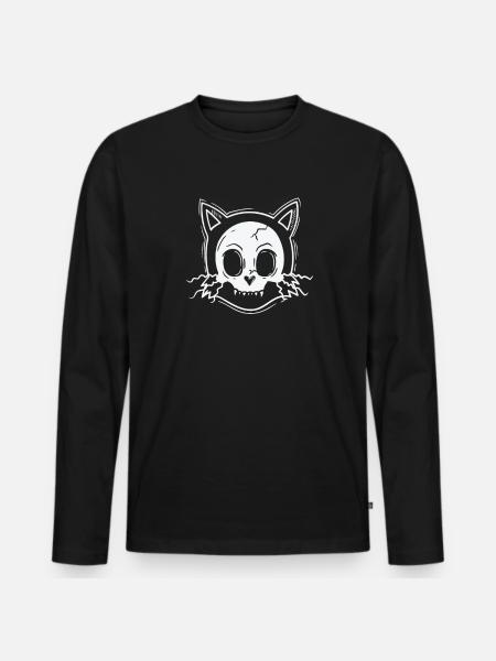 Cat Head Gothic Creepy Style - Men's Premium Organic Long Sleeve Shirt - black