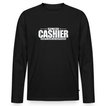 Yew I am a Cashier Don't look so suprised - Männer Premium Bio Langarmshirt - Schwarz - Vorne - Nico (187cm)