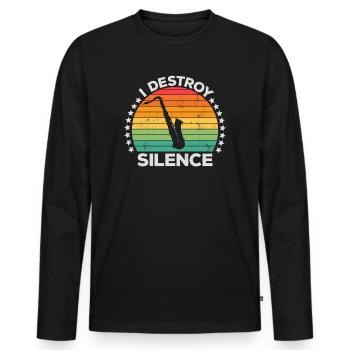 Destroy Silence Holzblassaxophon Saxophonist - Männer Premium Bio Langarmshirt - Schwarz - Vorne - Nico (187cm)