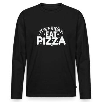 It’s Friday Eat Pizza Salami und Käse - Männer Premium Bio Langarmshirt - Schwarz - Vorne - Nico (187cm)