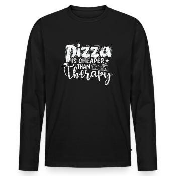 Pizza is cheaper than Therapy Salami - Männer Premium Bio Langarmshirt - Schwarz - Vorne - Nico (187cm)
