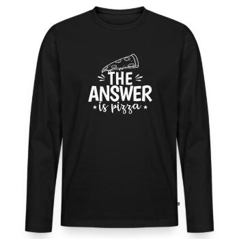 The Answer is Pizza Salami und Käse - Männer Premium Bio Langarmshirt - Schwarz - Vorne - Nico (187cm)