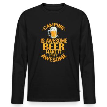 Camping is awesome Beer make it more awesome - Männer Premium Bio Langarmshirt - Schwarz - Vorne - Nico (187cm)
