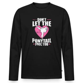 Karate, don't let the Ponytail fool you - Men's Premium Organic Long Sleeve Shirt - black - Front - Nico (187cm)