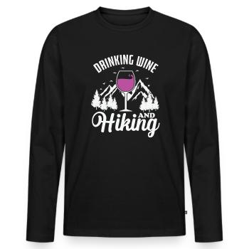Boire du vin et faire de la randonnée Wandern - T-shirt manches longues Premium bio Homme - noir - Devant - Nico (187cm)