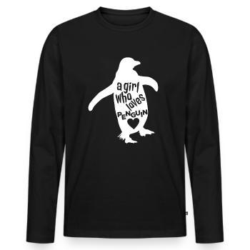 Une fille qui aime le pingouin - T-shirt manches longues Premium bio Homme - noir - Devant - Nico (187cm)