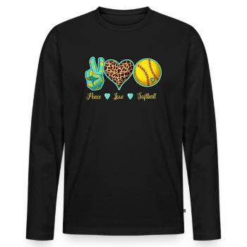 Liebe für Softball, Frieden Liebe Softball Graphik - Männer Premium Bio Langarmshirt - Schwarz - Vorne - Nico (187cm)