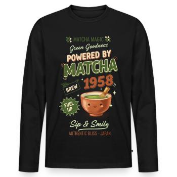 Powered By Matcha 1958 Matcha Magic Green Tea - Männer Premium Bio Langarmshirt - Schwarz - Vorne - Nico (187cm)