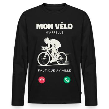 Mon Vélo M’Appelle Faut Que J’Y Aille Humour  - T-shirt manches longues Premium bio Homme - noir - Devant - Nico (187cm)