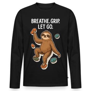 Zen Sloth: Grip Let Go Climbing - Men's Premium Organic Long Sleeve Shirt - black - Front - Nico (187cm)