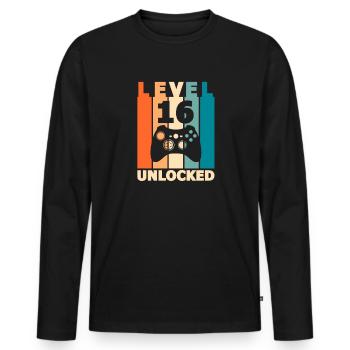 Level 16 - Men's Premium Organic Long Sleeve Shirt - black - Front - Nico (187cm)