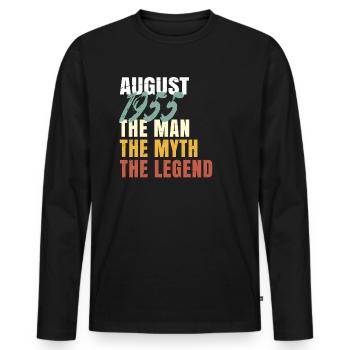 Août 1955 Rétro L’Homme Le Mythe La Légende - T-shirt manches longues Premium bio Homme - noir - Devant - Nico (187cm)