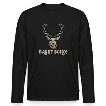 Basst Scho Geweih, Jagen, Jäger - Männer Premium Bio Langarmshirt - Schwarz - Vorne - Nico (187cm)