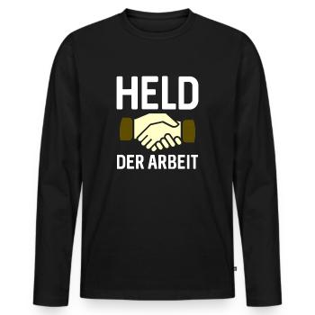 Held Der Arbeit Parole DDR Ostdeutschland - Männer Premium Bio Langarmshirt - Schwarz - Vorne - Nico (187cm)