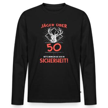 Jäger über 50 bitte bringen Sie sich in Sicherheit - Männer Premium Bio Langarmshirt - Schwarz - Vorne - Nico (187cm)