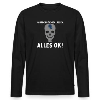 Hab mich röntgen lassen alles ok Vogel im Kopf - Männer Premium Bio Langarmshirt - Schwarz - Vorne - Nico (187cm)