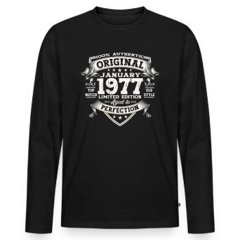 Born 1977 January 46th birthday Gift man - Men's Premium Organic Long Sleeve Shirt - black - Front - Nico (187cm)