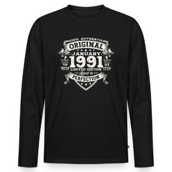 Né 1991 Janvier 32ème anniversaire Homme cadeau - T-shirt manches longues Premium bio Homme - noir - Devant - Nico (187cm)