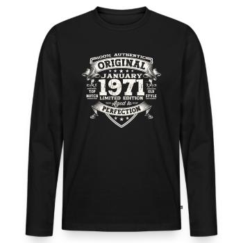 Né en 1971 Janvier 52ème anniversaire Homme cadeau - T-shirt manches longues Premium bio Homme - noir - Devant - Nico (187cm)