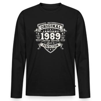 Né 1989 Janvier 34th anniversaire Homme cadeau - T-shirt manches longues Premium bio Homme - noir - Devant - Nico (187cm)