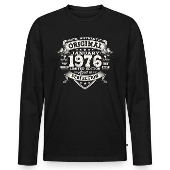 Né 1976 Janvier 47e anniversaire Homme cadeau - T-shirt manches longues Premium bio Homme - noir - Devant - Nico (187cm)