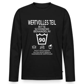 SCHONEND BEHANDELN Geschenk 90. Geburtstag - Männer Premium Bio Langarmshirt - Schwarz - Vorne - Nico (187cm)