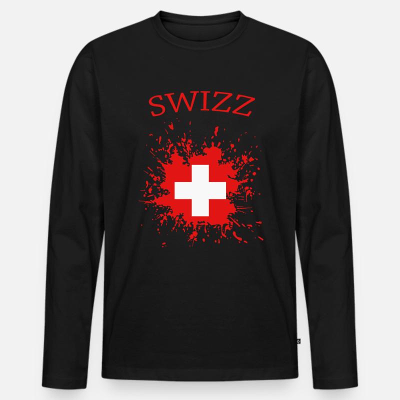 Schweiz, schweizer Flagge - Männer Premium Bio Langarmshirt - Schwarz