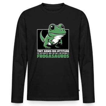 WINZIGE ARME, GROSSE HALTUNG - FROGASAURUS - Männer Premium Bio Langarmshirt - Schwarz - Vorne - Nico (187cm)