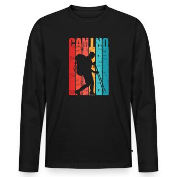 Cadeau du Chemin de Saint-Jacques-de-Compostelle pour les pèlerins - T-shirt manches longues Premium bio Homme - noir - Devant - Nico (187cm)